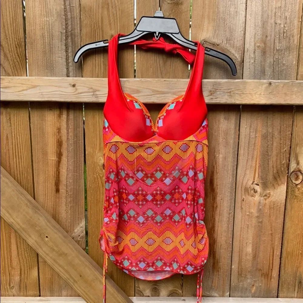 Red and Orange Patterned Women's Top
